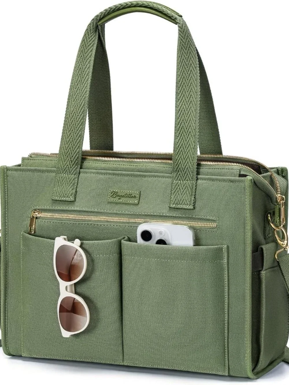 Canvas Tote Bag for Women, 15-Pockets Work Laptop Tote Purse Large Crossbody Nur